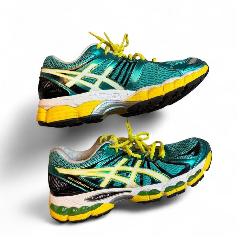 ASICS GEL Nimbus 15 Running Shoes Sneakers Womens 8 Green Yellow White